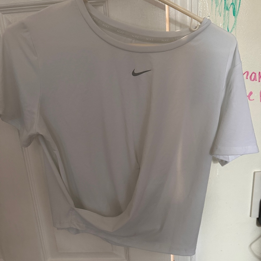 Nike White Crop T-Shirt with Black Swoosh